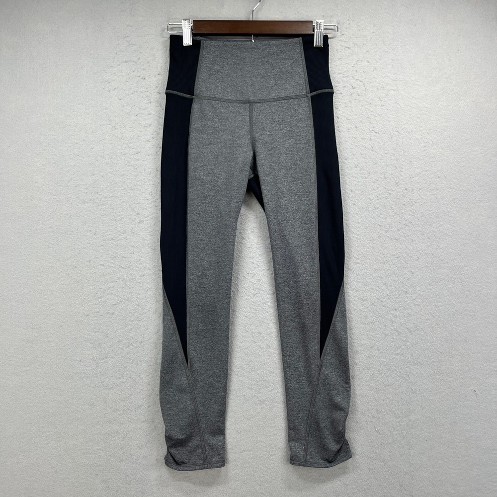 Lululemon Tight Stuff Tight II Womens 4 Grey Black High Rise Leggings Athleisure